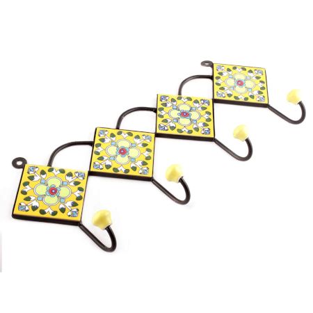 Yellow And White Tiny Flower Ceramic Tiles Hooks